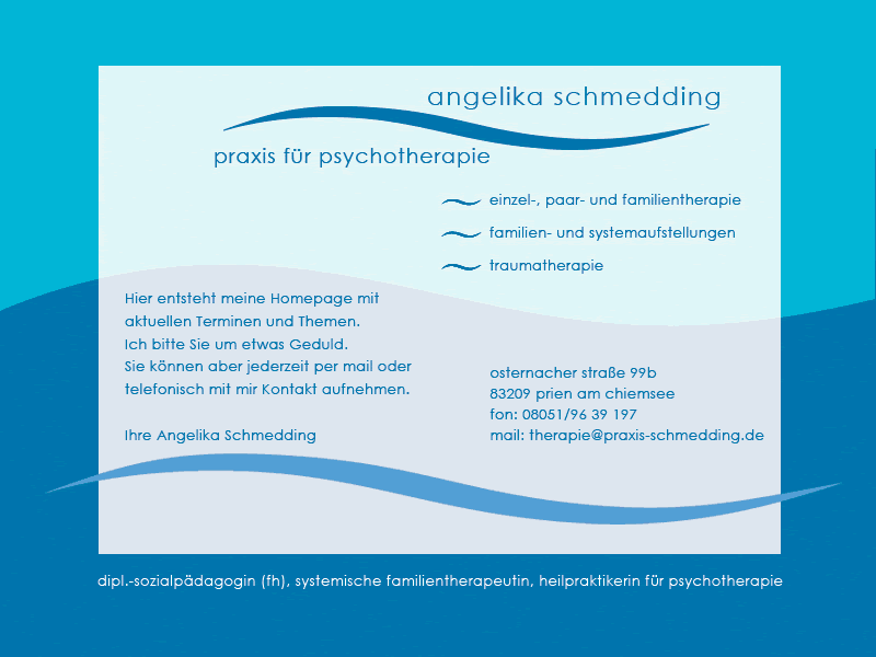 heilpraktikerin, psychotherapie, praxis für psychotherapie, Angelika Schmedding, Einzeltherapie, Familientherapie, Traumtherapie